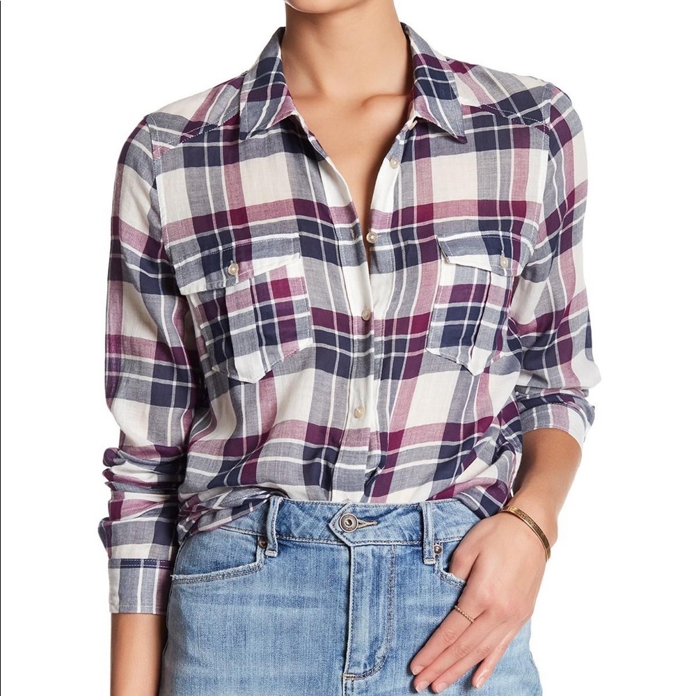Paige mya plaid lightweight button down top xs